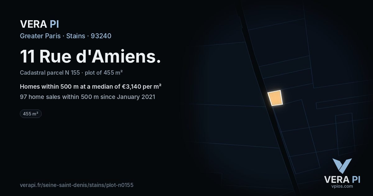 11 Rue d'Amiens, Stains at night – the plot lit, the parcels around coloured by the prices near them