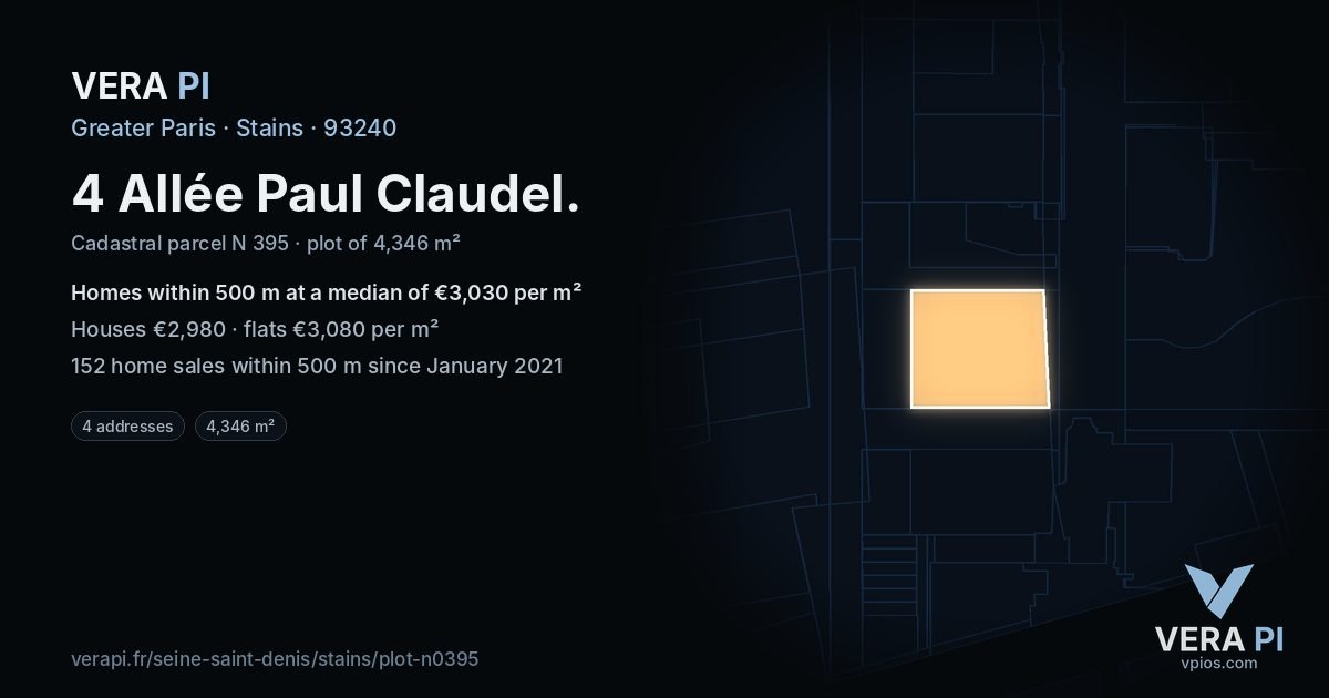 4 Allée Paul Claudel, Stains at night – the plot lit, the parcels around coloured by the prices near them