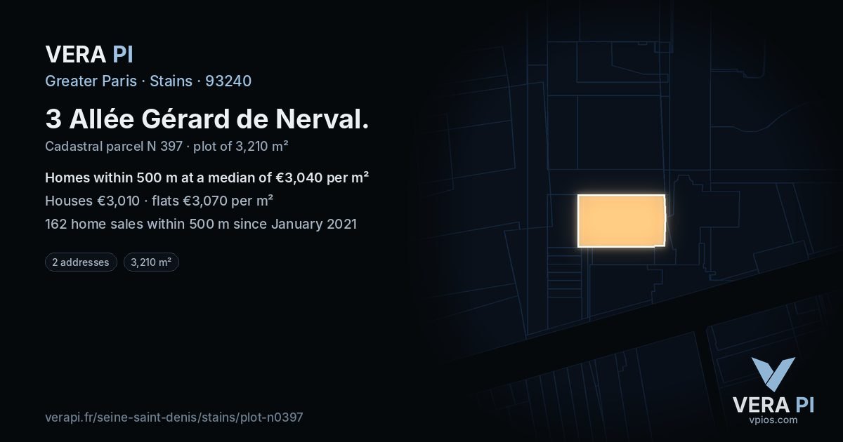 3 Allée Gérard de Nerval, Stains at night – the plot lit, the parcels around coloured by the prices near them