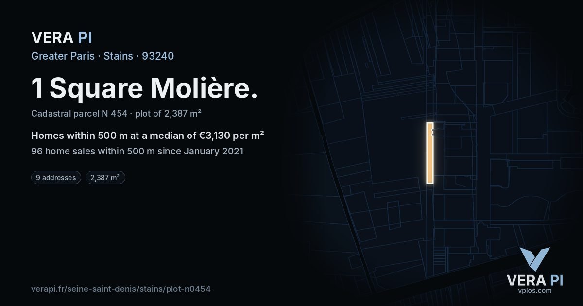 1 Square Molière, Stains at night – the plot lit, the parcels around coloured by the prices near them