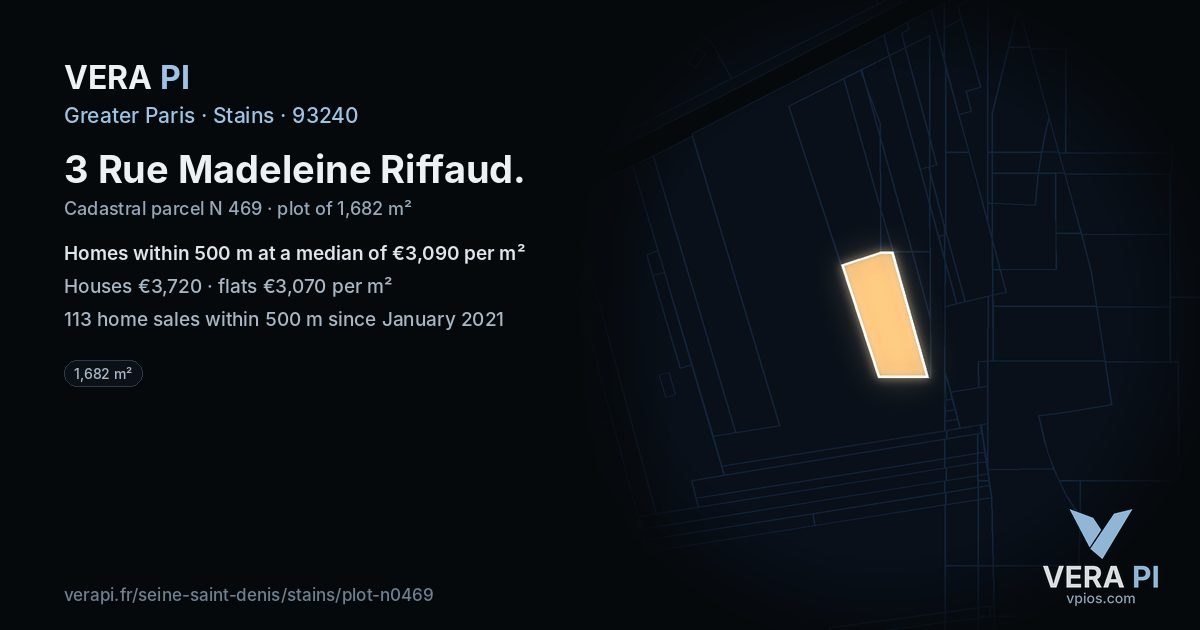 3 Rue Madeleine Riffaud, Stains at night – the plot lit, the parcels around coloured by the prices near them