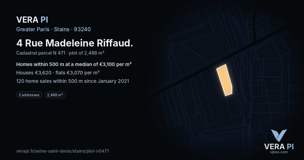 4 Rue Madeleine Riffaud, Stains at night – the plot lit, the parcels around coloured by the prices near them