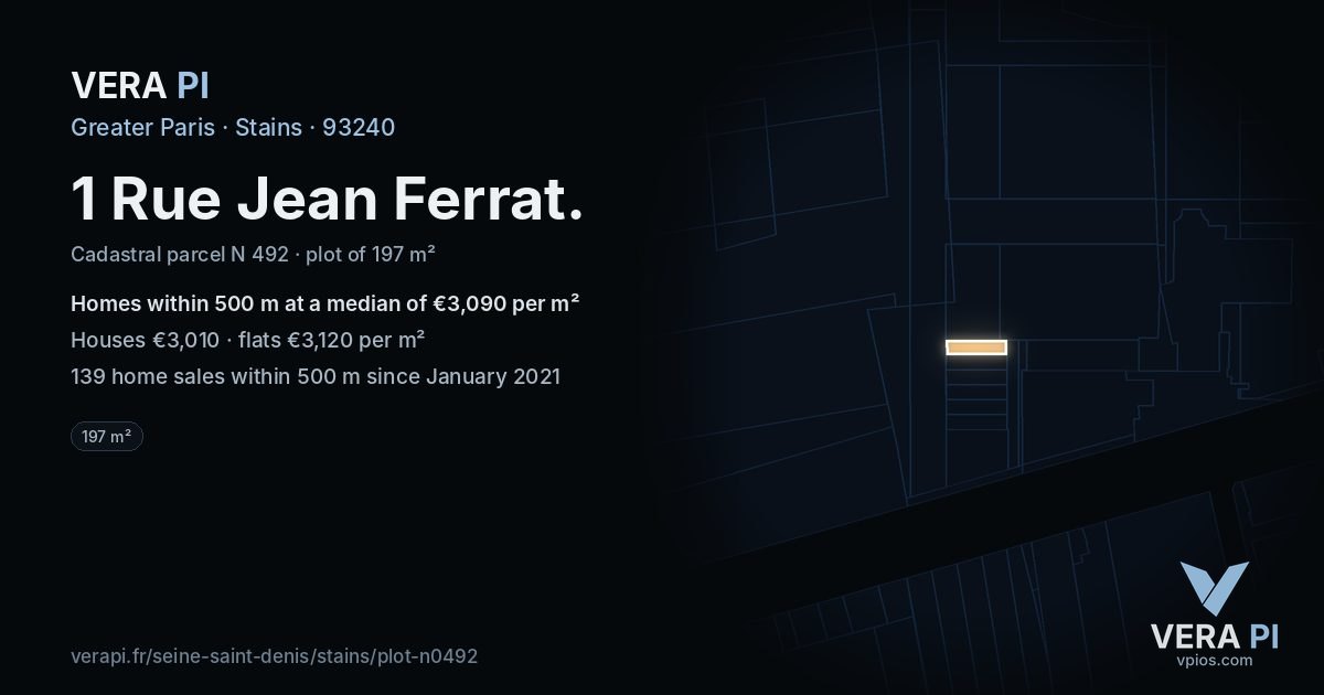 1 Rue Jean Ferrat, Stains at night – the plot lit, the parcels around coloured by the prices near them