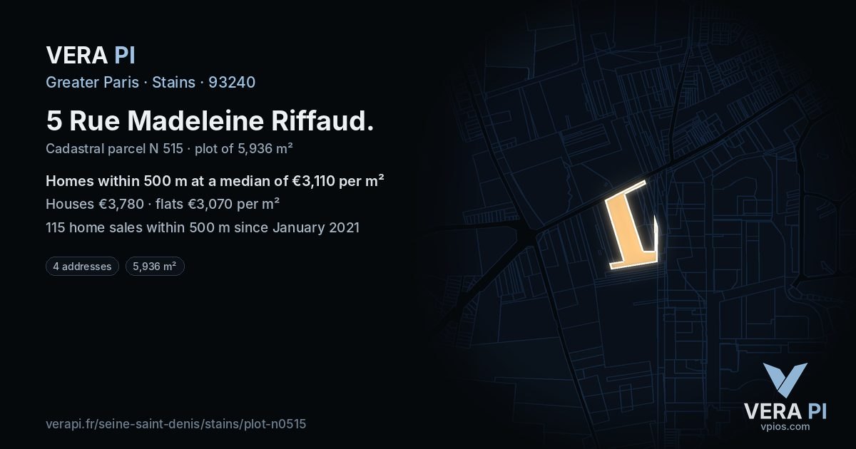 5 Rue Madeleine Riffaud, Stains at night – the plot lit, the parcels around coloured by the prices near them