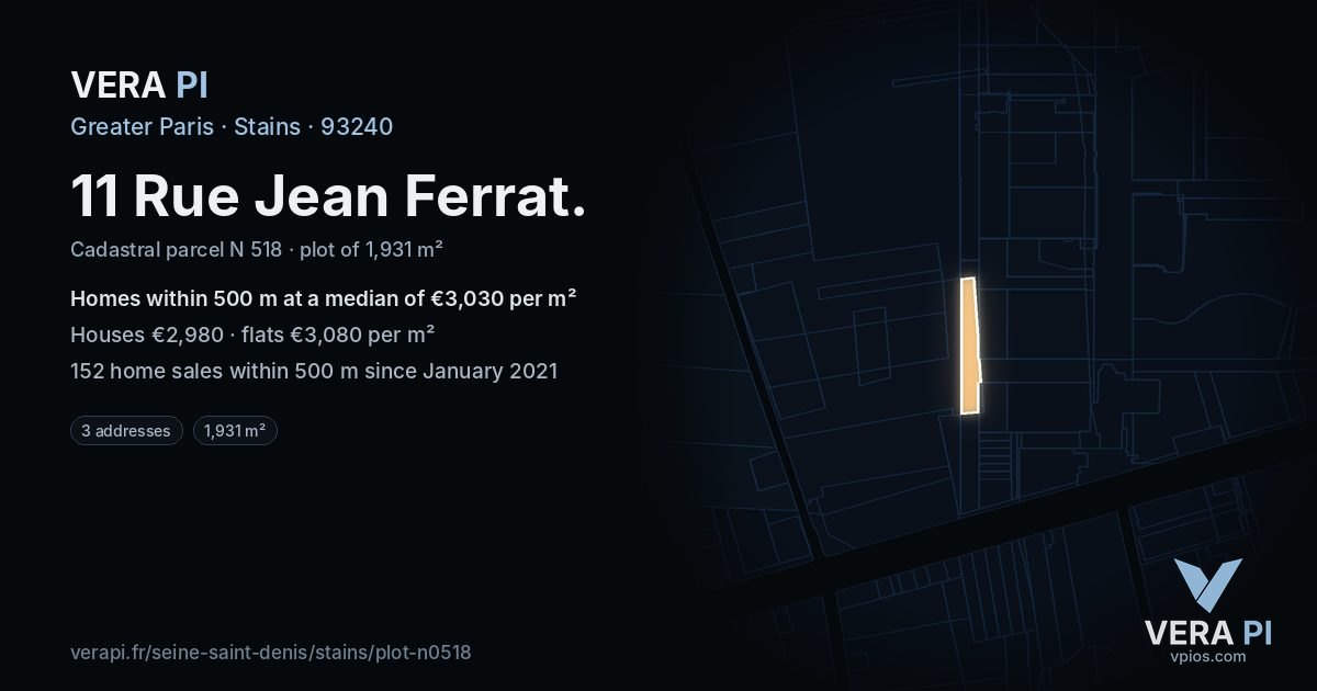 11 Rue Jean Ferrat, Stains at night – the plot lit, the parcels around coloured by the prices near them