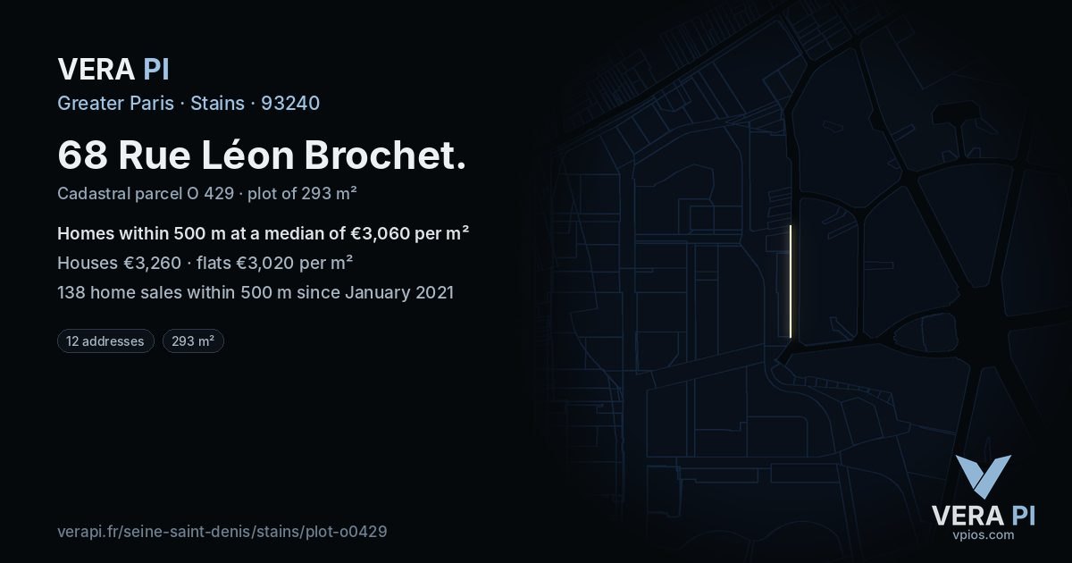68 Rue Léon Brochet, Stains at night – the plot lit, the parcels around coloured by the prices near them