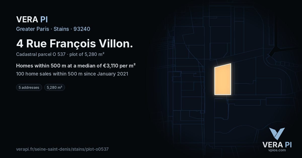 4 Rue François Villon, Stains at night – the plot lit, the parcels around coloured by the prices near them