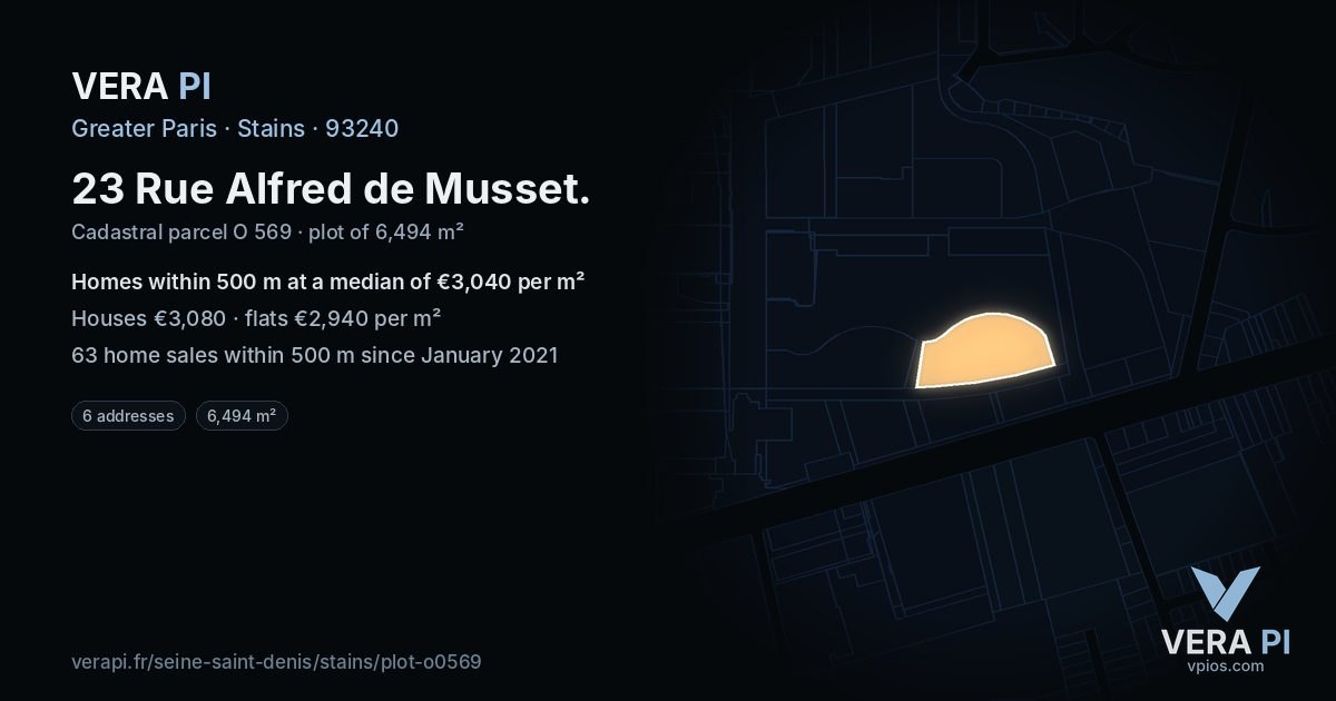 23 Rue Alfred de Musset, Stains at night – the plot lit, the parcels around coloured by the prices near them