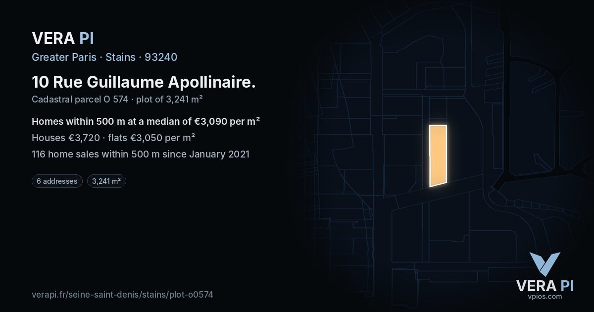 10 Rue Guillaume Apollinaire, Stains at night – the plot lit, the parcels around coloured by the prices near them