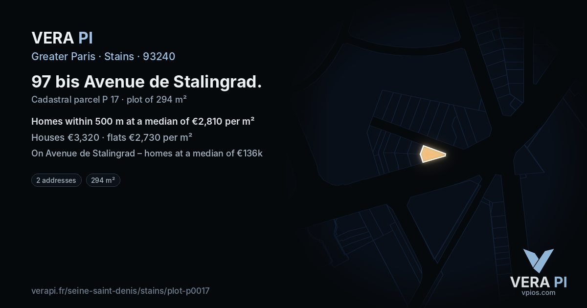 97 bis Avenue de Stalingrad, Stains at night – the plot lit, the parcels around coloured by the prices near them