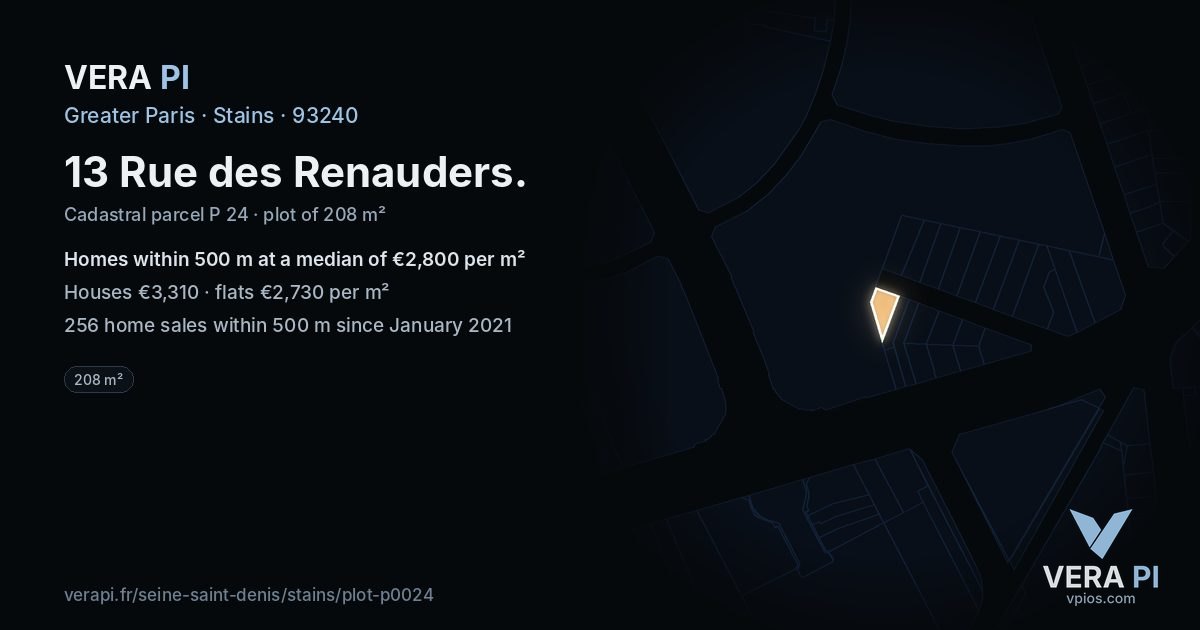 13 Rue des Renauders, Stains at night – the plot lit, the parcels around coloured by the prices near them