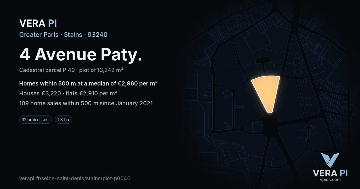 4 Avenue Paty, Stains at night – the plot lit, the parcels around coloured by the prices near them