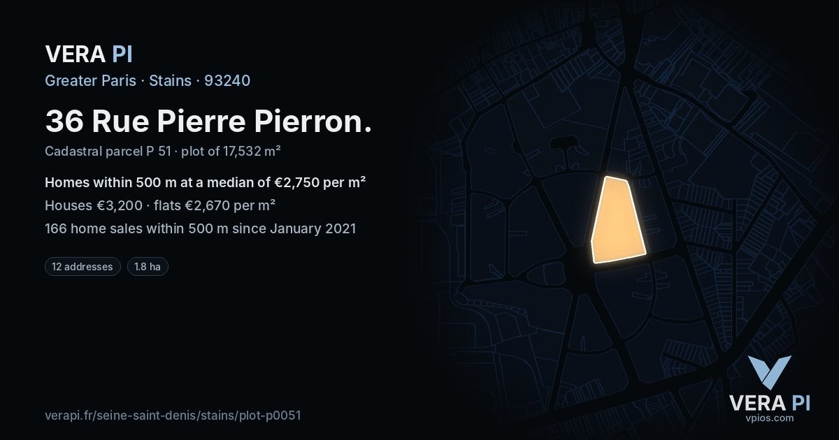 36 Rue Pierre Pierron, Stains at night – the plot lit, the parcels around coloured by the prices near them