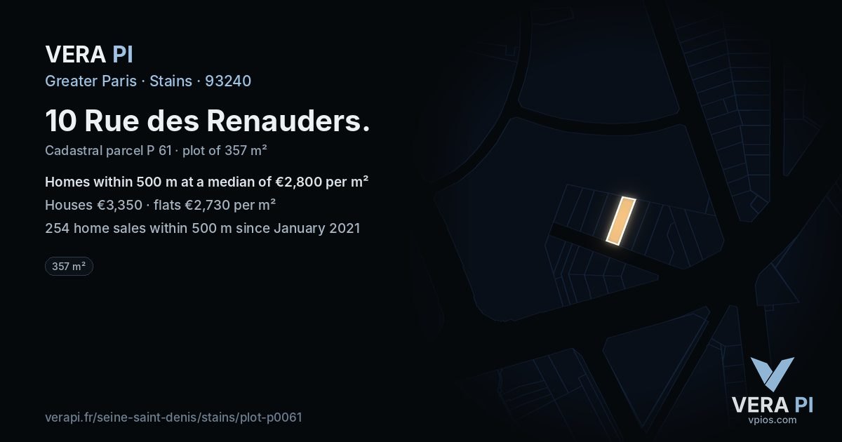 10 Rue des Renauders, Stains at night – the plot lit, the parcels around coloured by the prices near them
