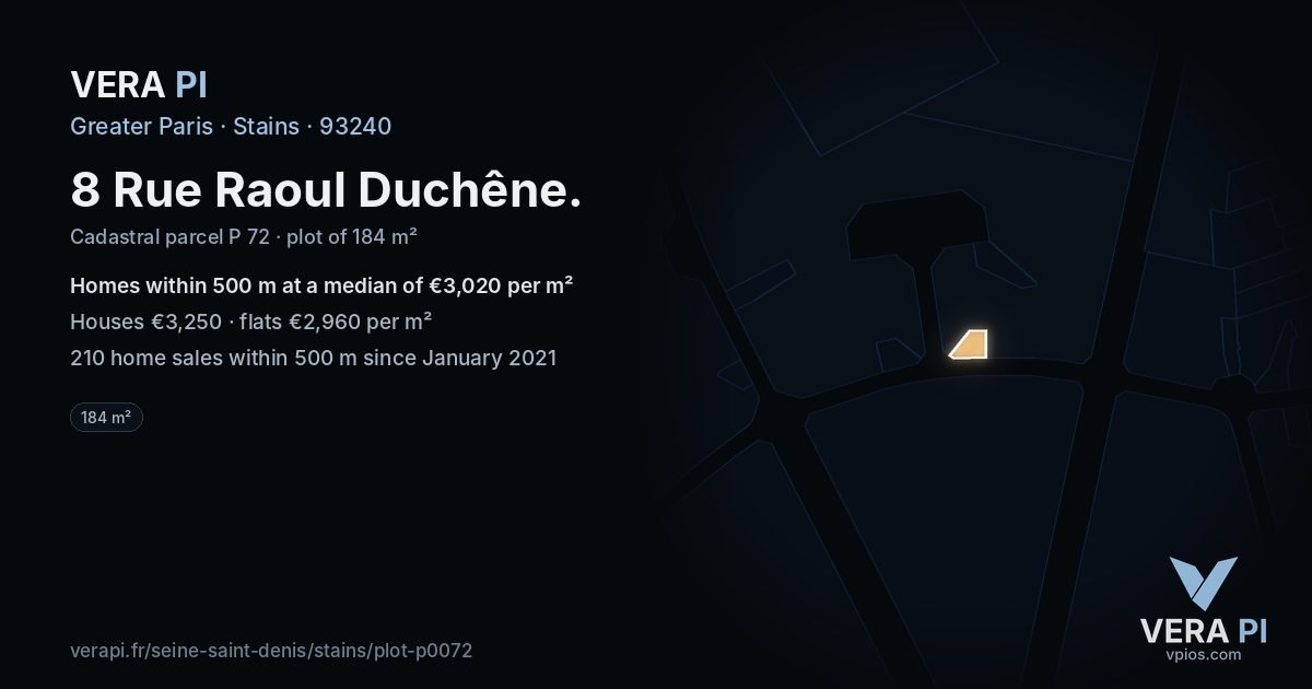 8 Rue Raoul Duchêne, Stains at night – the plot lit, the parcels around coloured by the prices near them