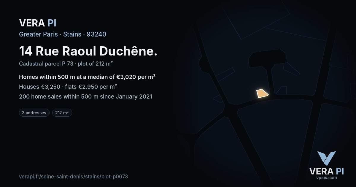 14 Rue Raoul Duchêne, Stains at night – the plot lit, the parcels around coloured by the prices near them