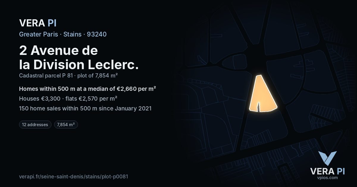 2 Avenue de la Division Leclerc, Stains at night – the plot lit, the parcels around coloured by the prices near them