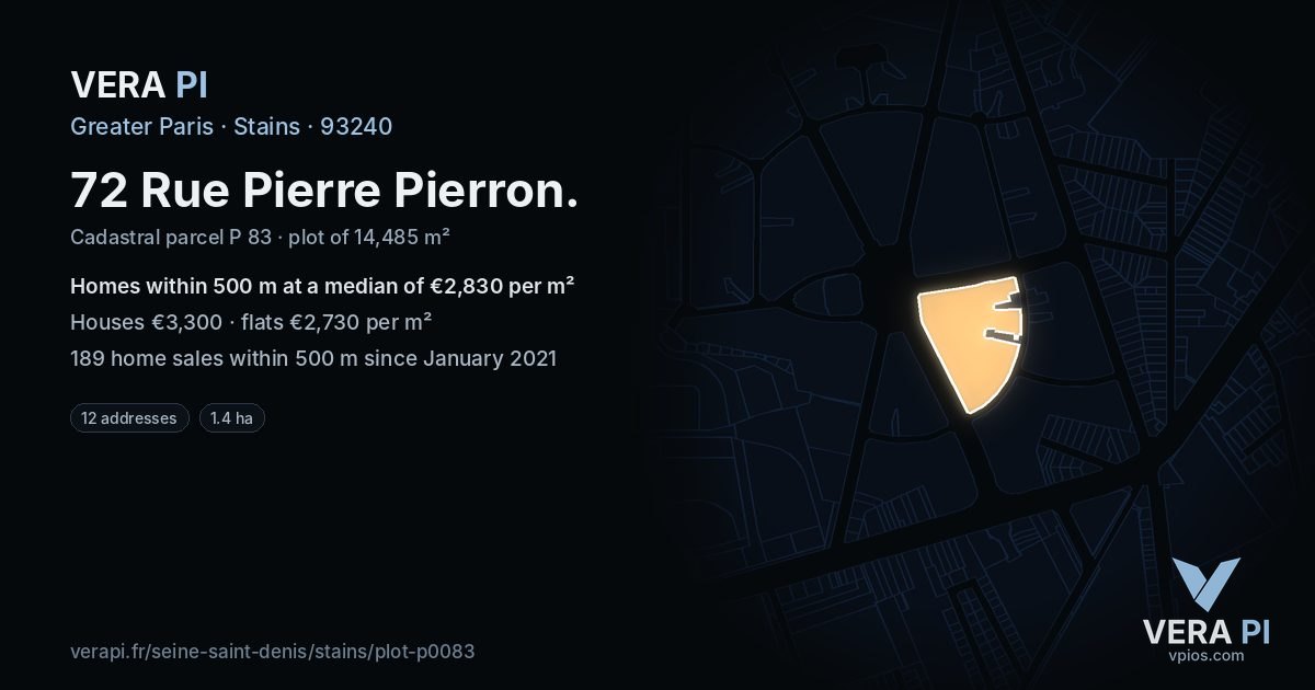 72 Rue Pierre Pierron, Stains at night – the plot lit, the parcels around coloured by the prices near them