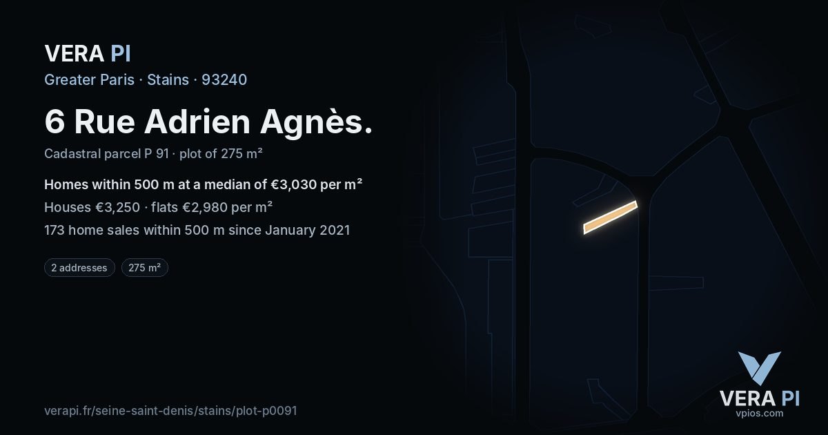 6 Rue Adrien Agnès, Stains at night – the plot lit, the parcels around coloured by the prices near them