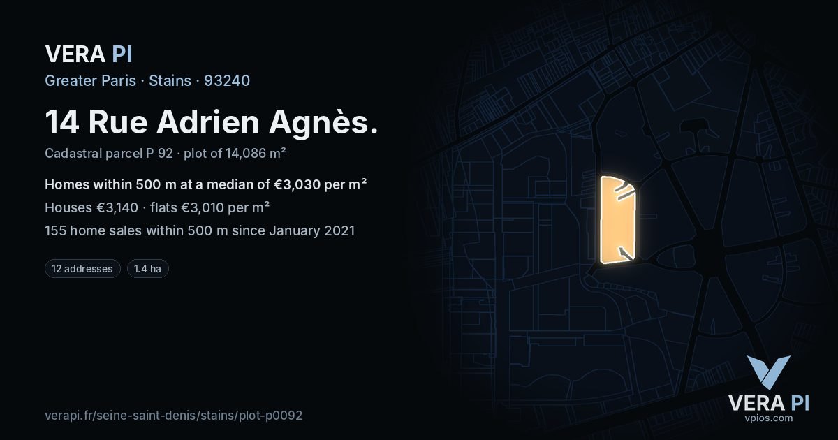 14 Rue Adrien Agnès, Stains at night – the plot lit, the parcels around coloured by the prices near them