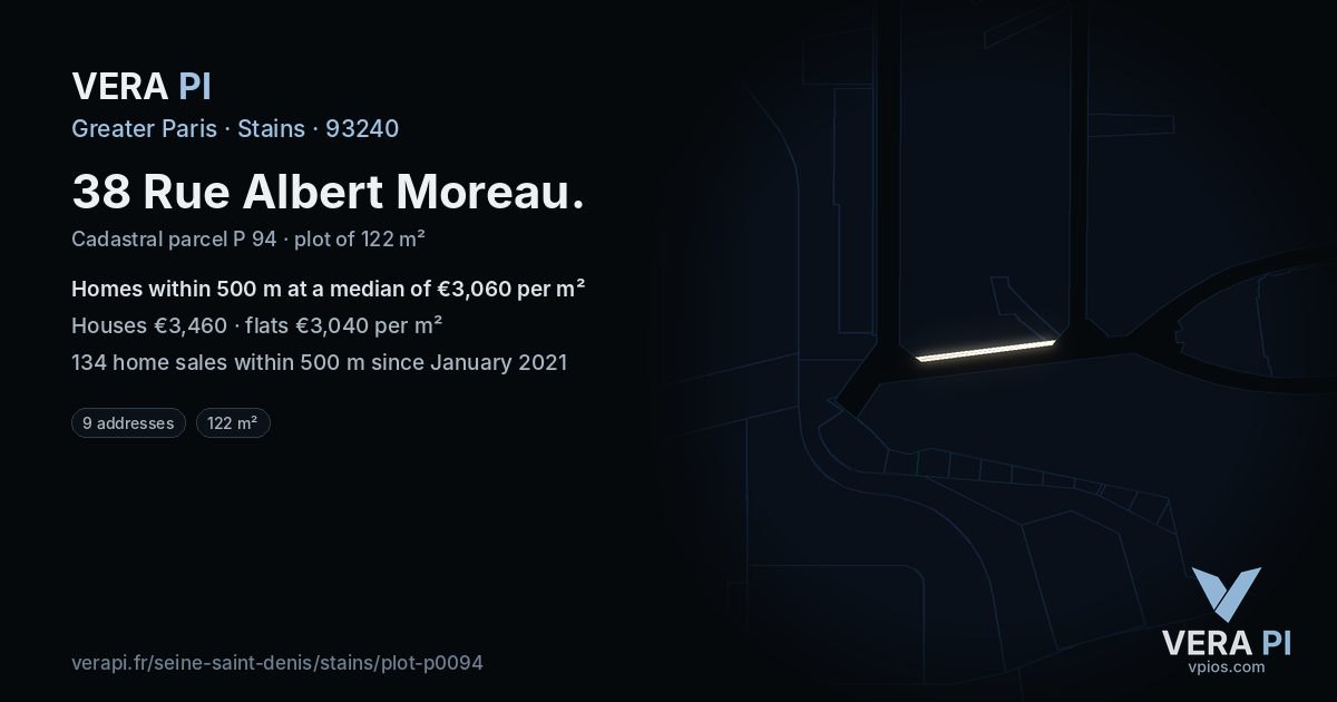38 Rue Albert Moreau, Stains at night – the plot lit, the parcels around coloured by the prices near them
