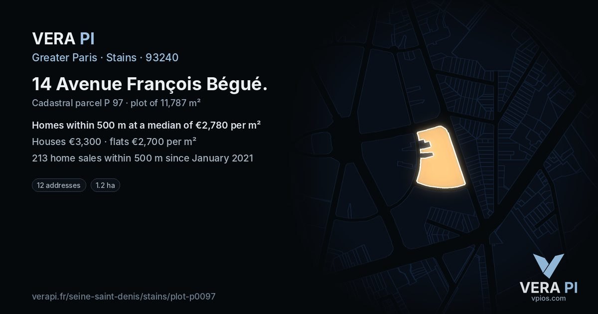 14 Avenue François Bégué, Stains at night – the plot lit, the parcels around coloured by the prices near them