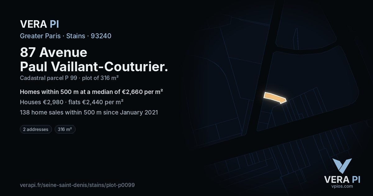 87 Avenue Paul Vaillant-Couturier, Stains at night – the plot lit, the parcels around coloured by the prices near them