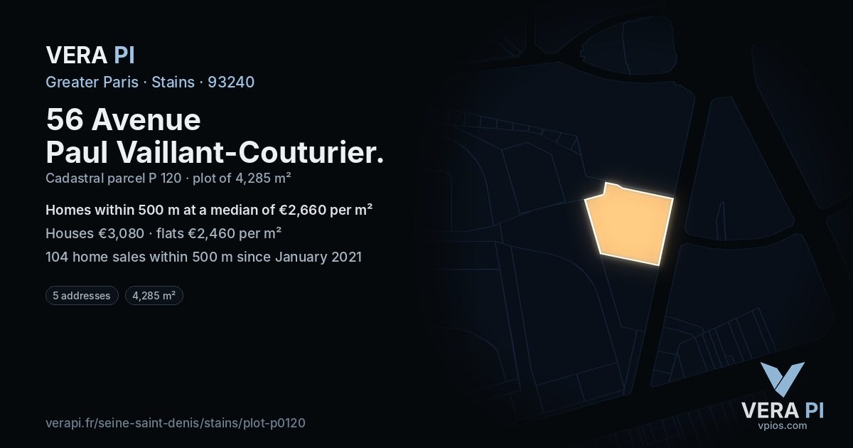 56 Avenue Paul Vaillant-Couturier, Stains at night – the plot lit, the parcels around coloured by the prices near them
