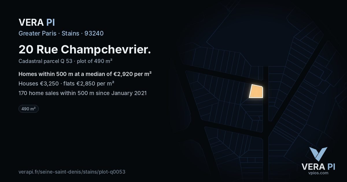 20 Rue Champchevrier, Stains at night – the plot lit, the parcels around coloured by the prices near them