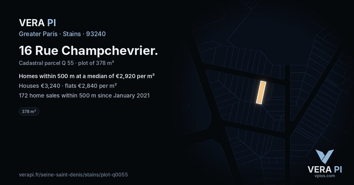 16 Rue Champchevrier, Stains at night – the plot lit, the parcels around coloured by the prices near them