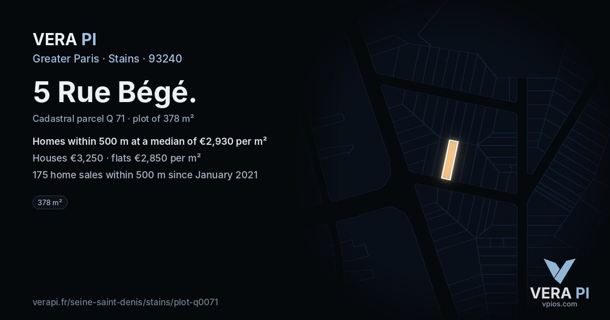 5 Rue Bégé, Stains at night – the plot lit, the parcels around coloured by the prices near them