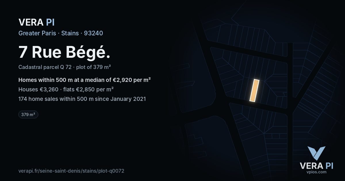 7 Rue Bégé, Stains at night – the plot lit, the parcels around coloured by the prices near them