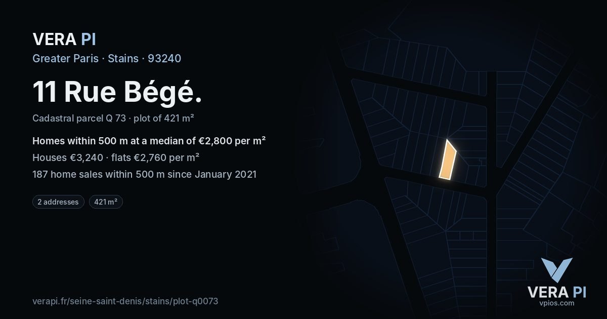 11 Rue Bégé, Stains at night – the plot lit, the parcels around coloured by the prices near them