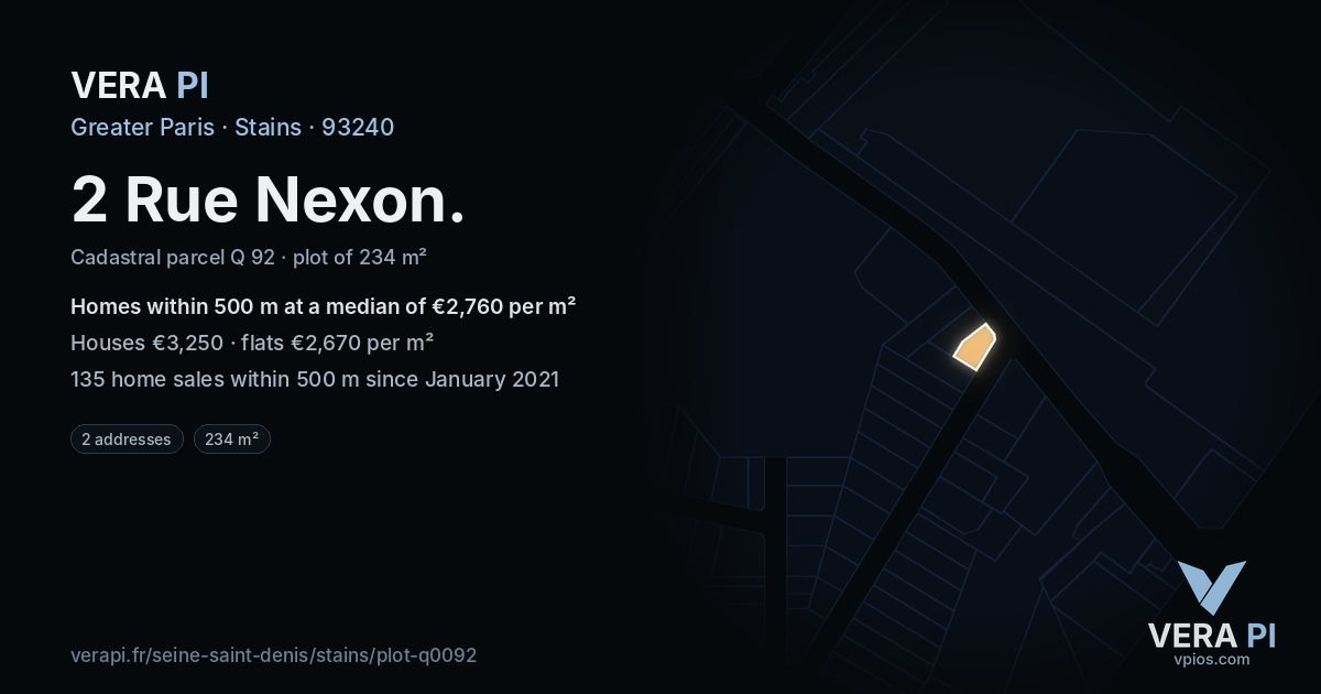 2 Rue Nexon, Stains at night – the plot lit, the parcels around coloured by the prices near them