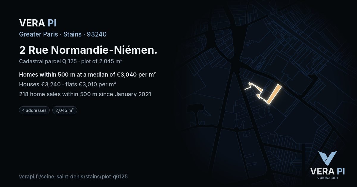 2 Rue Normandie-Niémen, Stains at night – the plot lit, the parcels around coloured by the prices near them