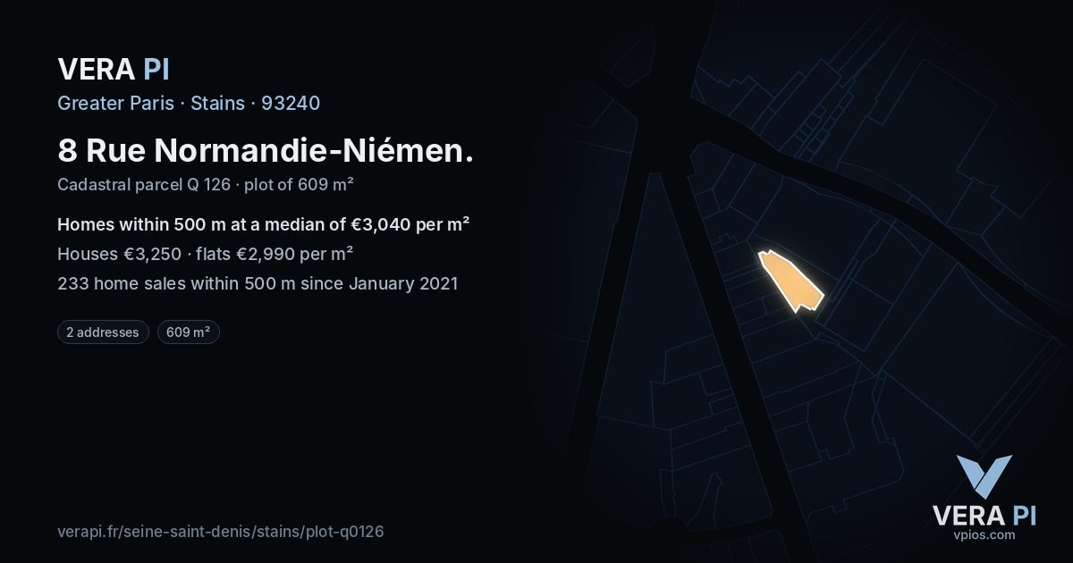 8 Rue Normandie-Niémen, Stains at night – the plot lit, the parcels around coloured by the prices near them