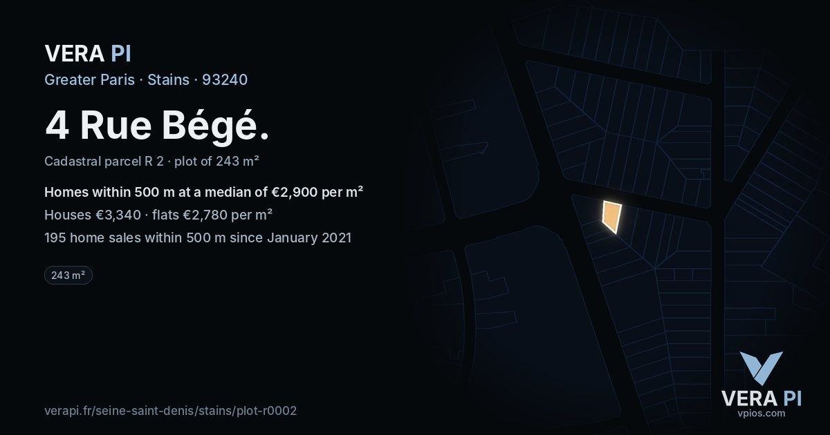 4 Rue Bégé, Stains at night – the plot lit, the parcels around coloured by the prices near them