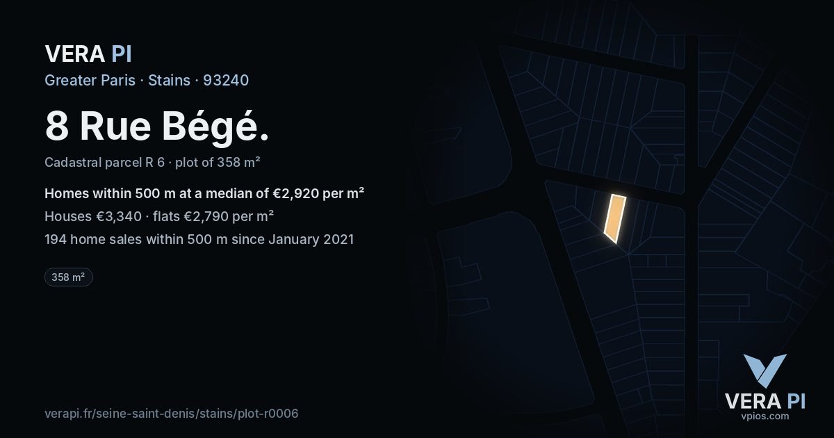 8 Rue Bégé, Stains at night – the plot lit, the parcels around coloured by the prices near them