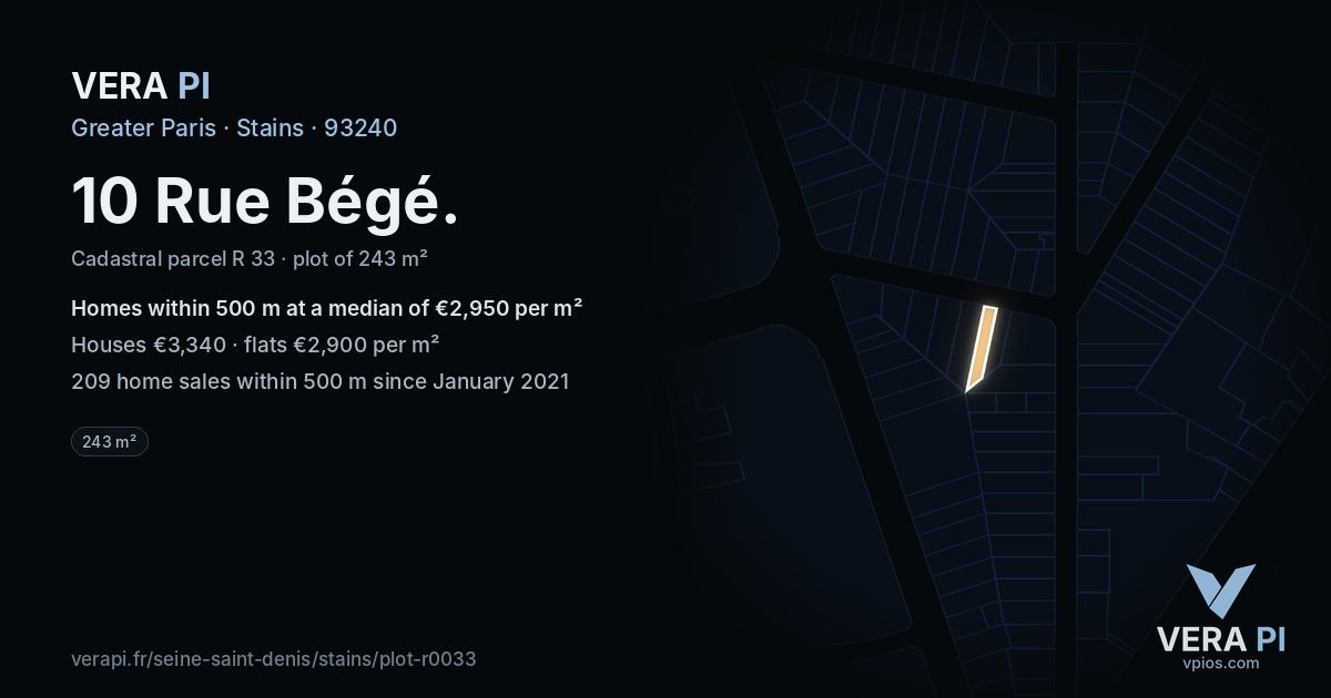 10 Rue Bégé, Stains at night – the plot lit, the parcels around coloured by the prices near them