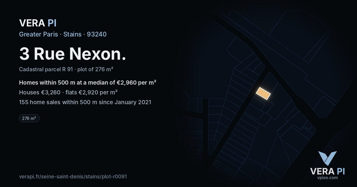 3 Rue Nexon, Stains at night – the plot lit, the parcels around coloured by the prices near them