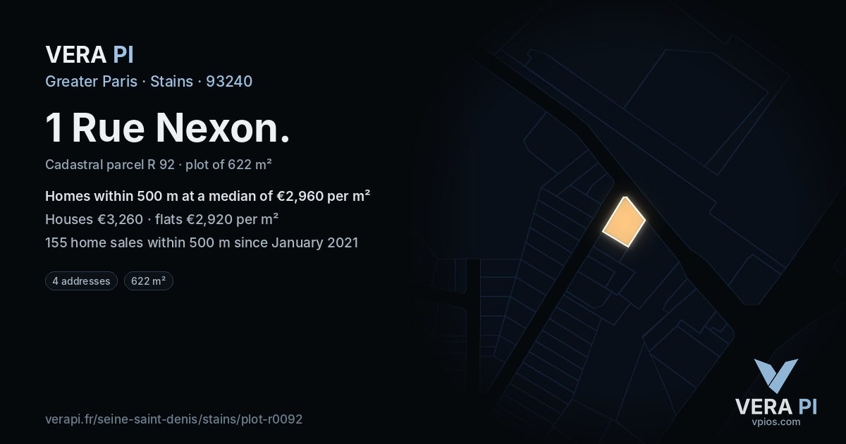 1 Rue Nexon, Stains at night – the plot lit, the parcels around coloured by the prices near them