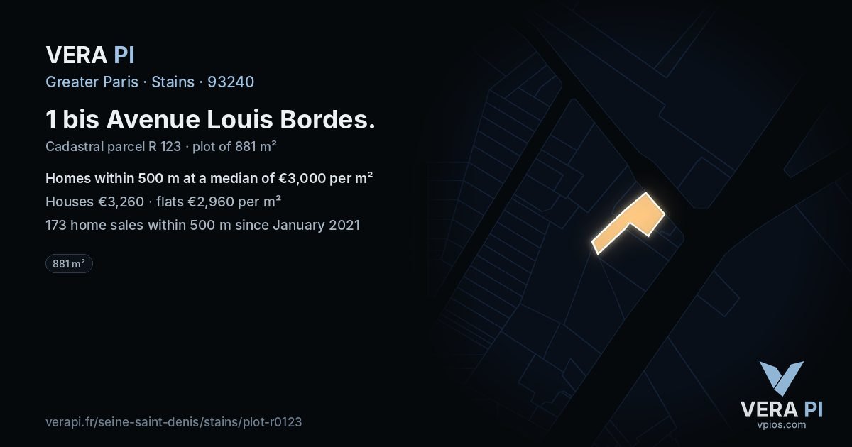 1 bis Avenue Louis Bordes, Stains at night – the plot lit, the parcels around coloured by the prices near them