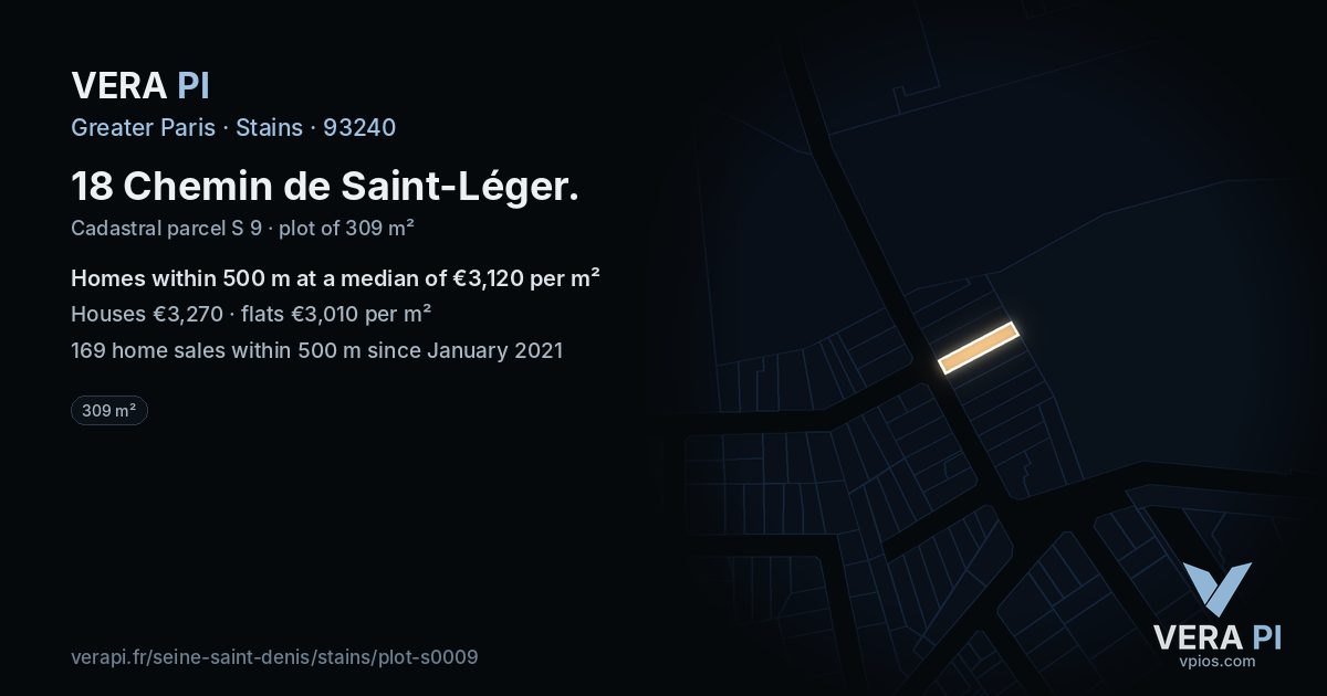 18 Chemin de Saint-Léger, Stains at night – the plot lit, the parcels around coloured by the prices near them