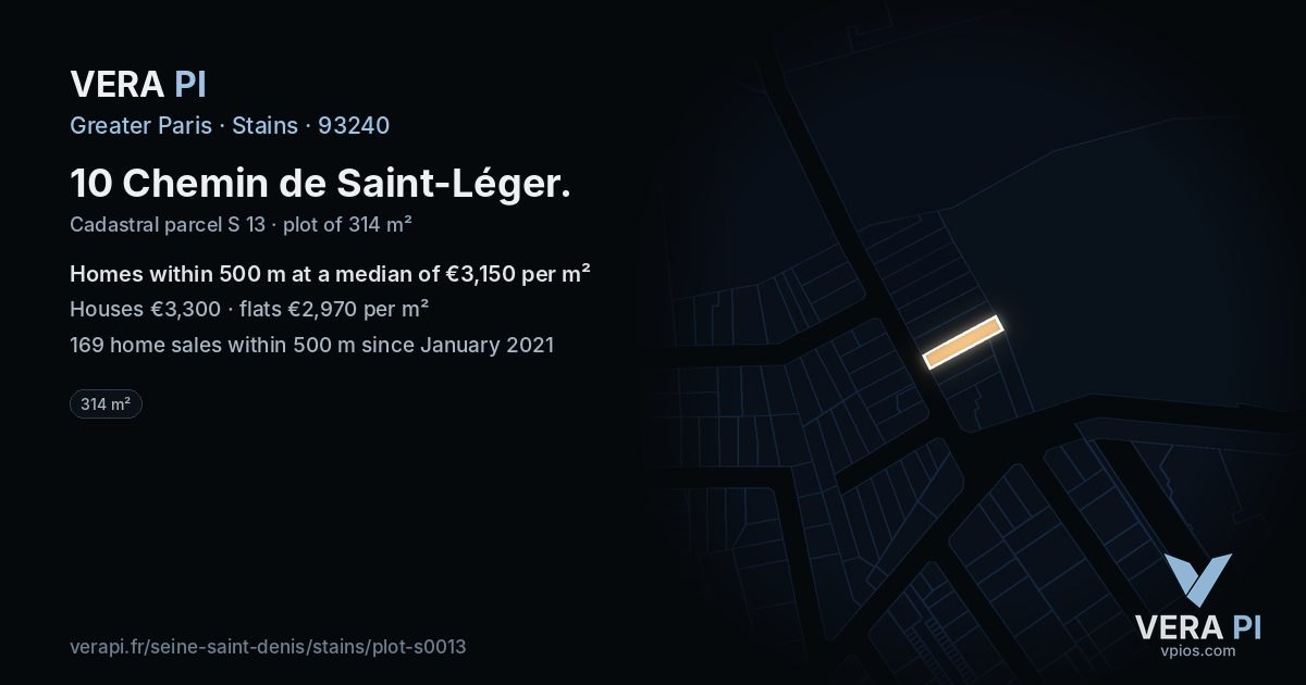 10 Chemin de Saint-Léger, Stains at night – the plot lit, the parcels around coloured by the prices near them