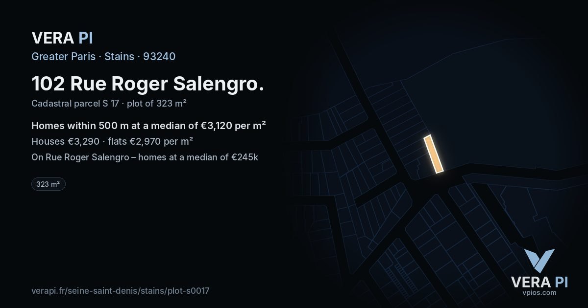 102 Rue Roger Salengro, Stains at night – the plot lit, the parcels around coloured by the prices near them