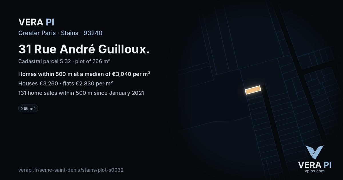 31 Rue André Guilloux, Stains at night – the plot lit, the parcels around coloured by the prices near them