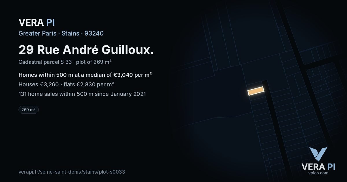 29 Rue André Guilloux, Stains at night – the plot lit, the parcels around coloured by the prices near them