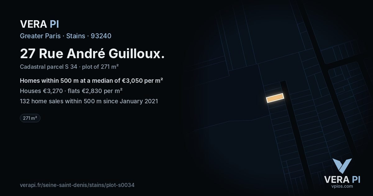 27 Rue André Guilloux, Stains at night – the plot lit, the parcels around coloured by the prices near them