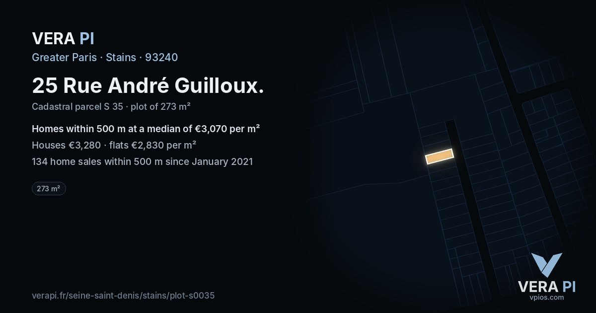 25 Rue André Guilloux, Stains at night – the plot lit, the parcels around coloured by the prices near them