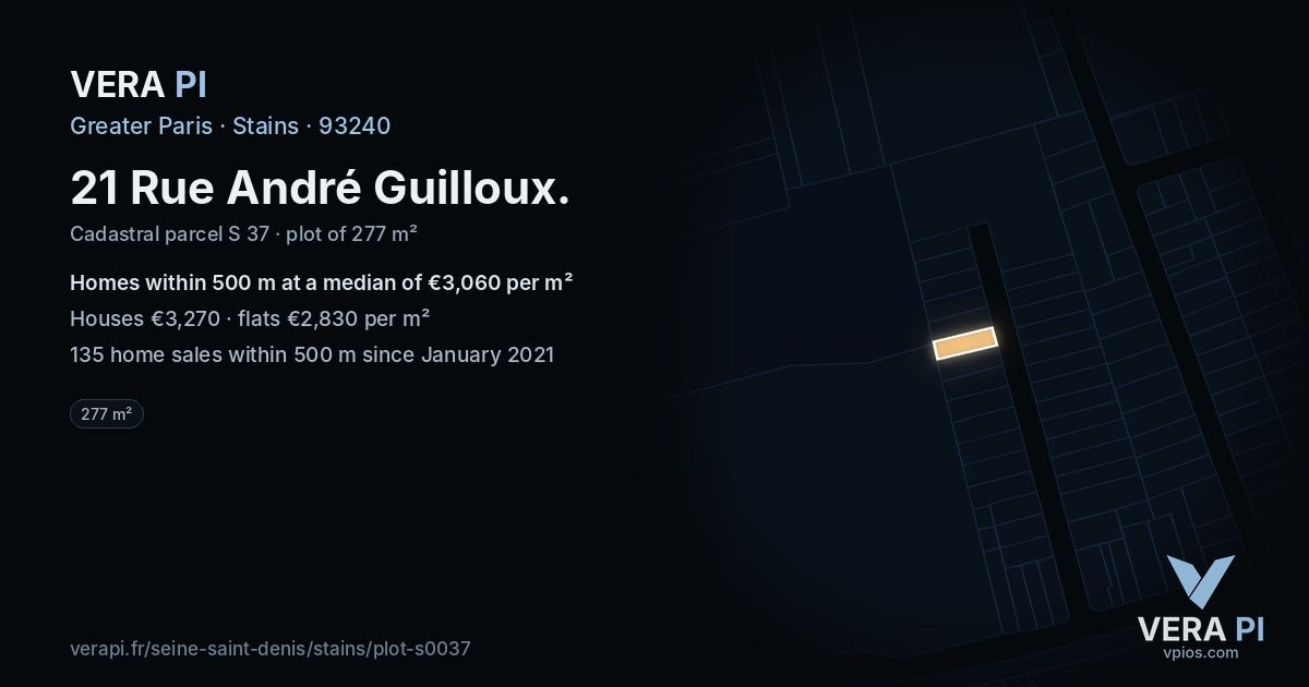 21 Rue André Guilloux, Stains at night – the plot lit, the parcels around coloured by the prices near them